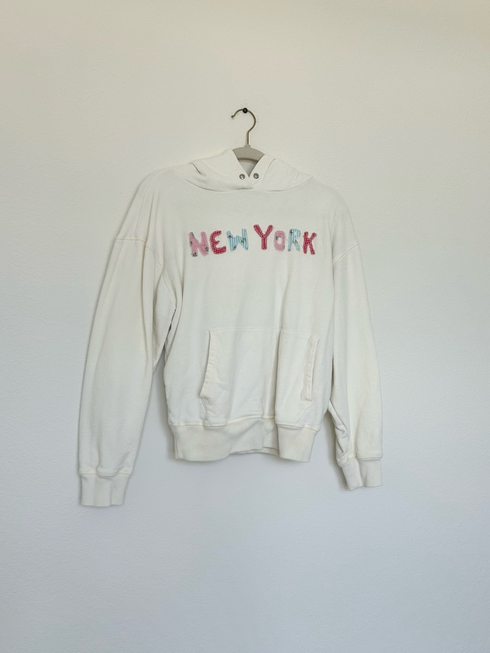 Frankie’s Bikinis Cream “New York” Embroidered Hoodie